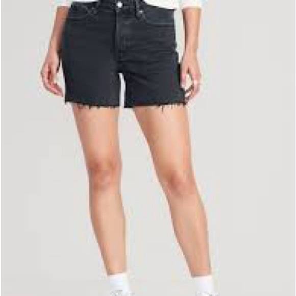 High-Waisted Button-Fly OG Straight Black-Wash Cutoff Jean Shorts Sz12 - Picture 1 of 5